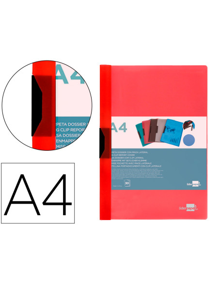 Carpeta liderpapel dossier pinza lateral polipropileno din a4 rojo translucido 30 hojas pinza deslizante