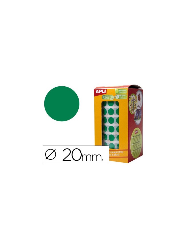 Gomets autoadhesivos circulares 20mm verde en rollo