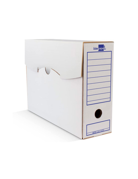 Caja archivo definitivo liderpapel folio carton reciclado 340g/m2 lomo 100 mm blanco 365x100x251 mm