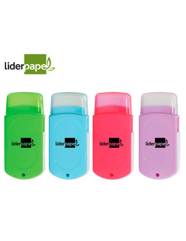 Goma de borrar liderpapel rectangular con protector plastico sacapuntas 2 usos y cepillo colores surtidos