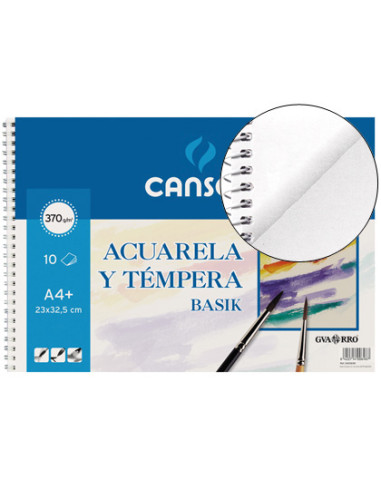 CANSON GUARRO BLOC ACUARELA Y TÉMPERA BASIK ESPIRAL 10 HOJAS 370GR 32,5X46CM SUELTO