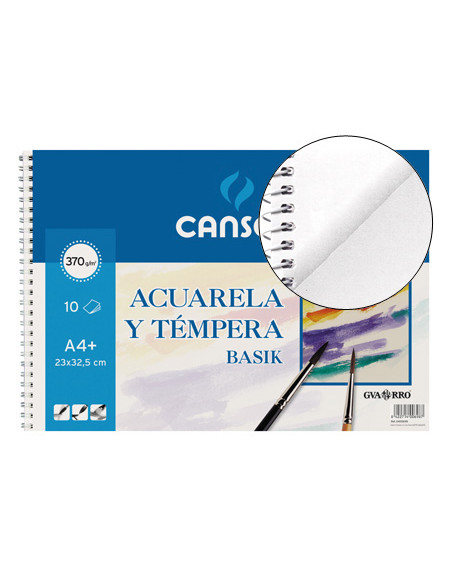 CANSON GUARRO BLOC ACUARELA Y TÉMPERA BASIK ESPIRAL 10 HOJAS 370GR 32,5X46CM SUELTO