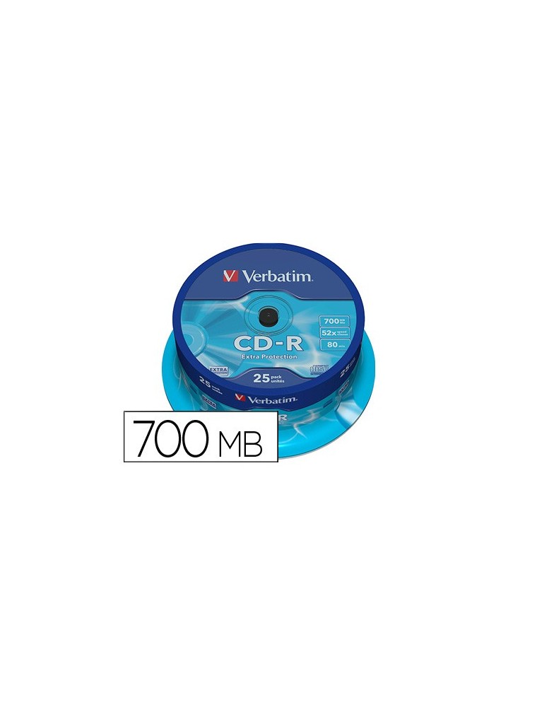 Cd-r verbatim capacidad 700mb velocidad 52x 80 min tarrina de 25 unidades