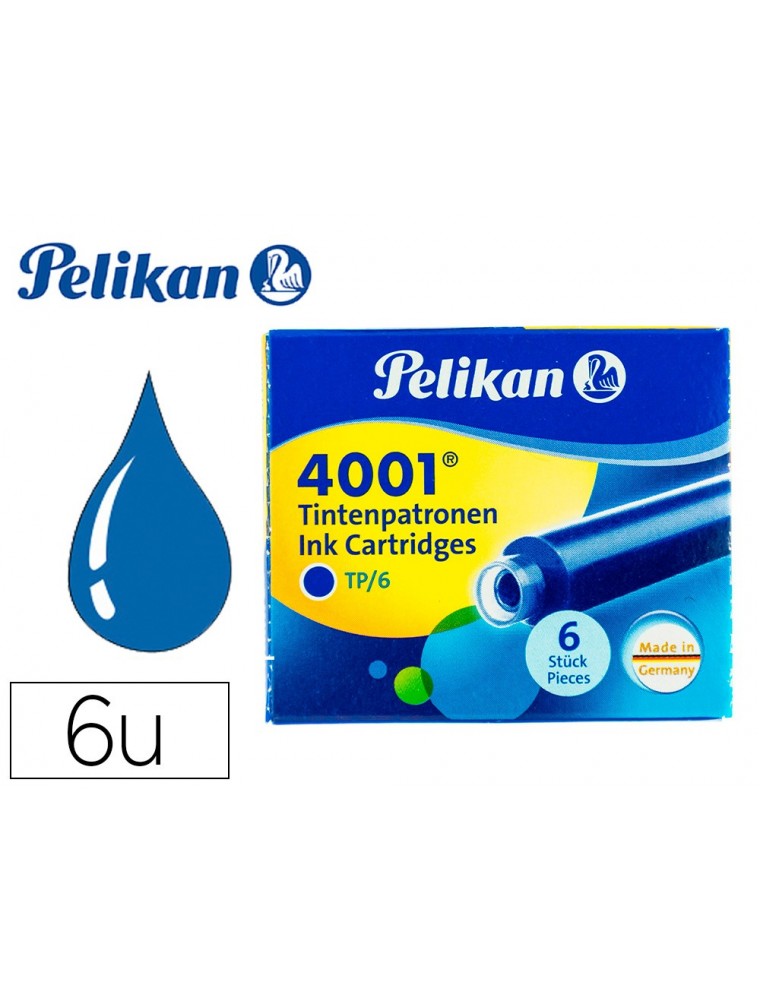 Tinta para plumas pelikan azul real caja 6 cartuchos