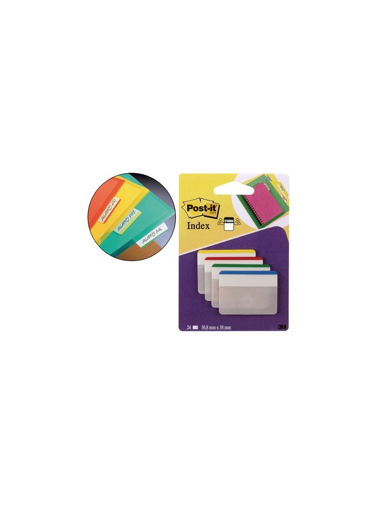 Banderitas separadoras rigidas dispensador 4 colores post-it index 686f-1 grandes 24 banderitas