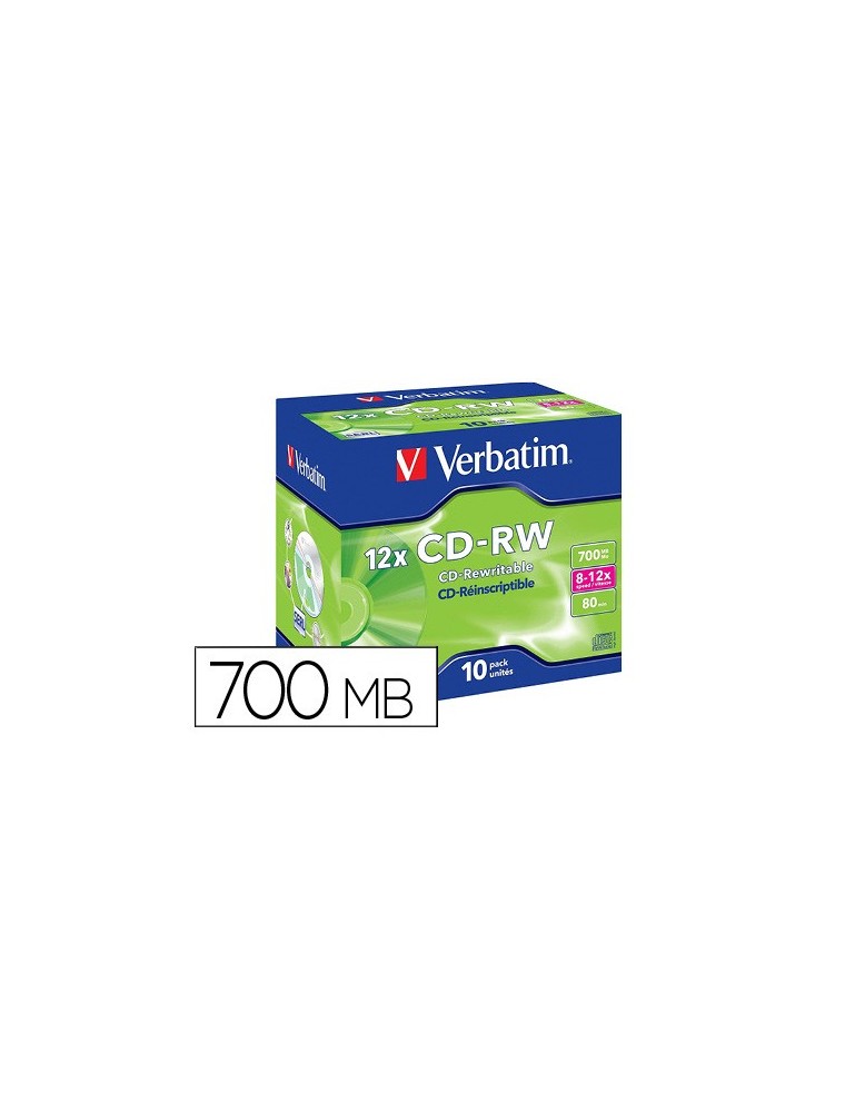 Cd-rw verbatim serl capacidad 700mb velocidad 12x 80 min pack de 10 unidades