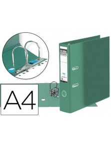 ARCHIVADOR RADO PLASTICO FORRADO EN PVC VERDE DIN-A4 LOMO ANCHO CON CANTONERAS METALICAS CON TARJETERO ELBA