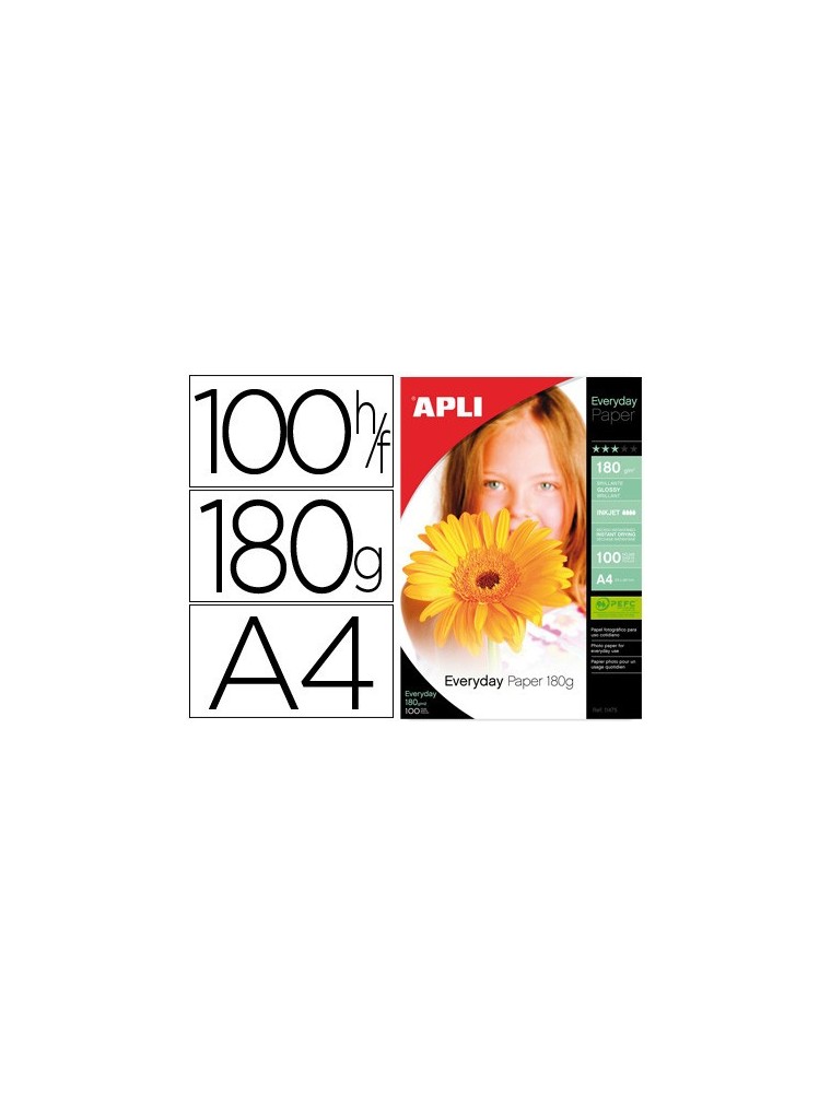 Papel fotografico apli glossy din a4 pack 100 hojas de 180 grs