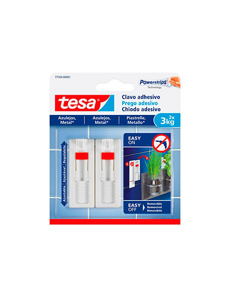 TESA PACK DE 2 CLAVO ADHESIVO AJUSTABLE HASTA 3KG PARA SUPERFICIES LISAS