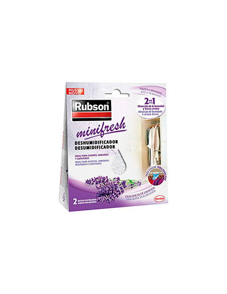 Deshumidificador rubson mini fresh lavanda accion 2 en 1 pack 2 bolsitas de 50 gr