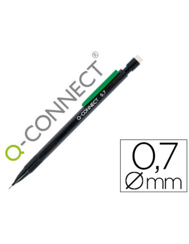 Portaminas q-connect 0,7 mm con 3 minas cuerpo negro con clip verde