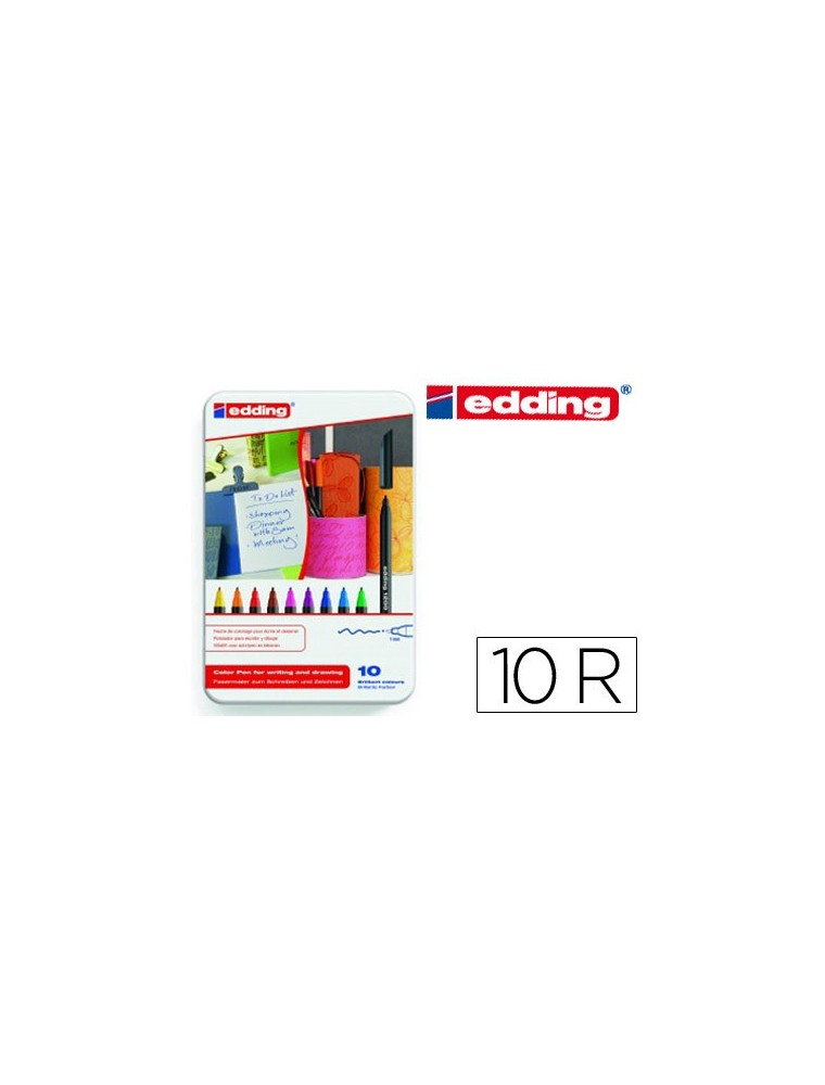 Rotulador edding punta fibra 1200 caja metalica 10 unidades colores surtidos punta redonda 0,5 mm