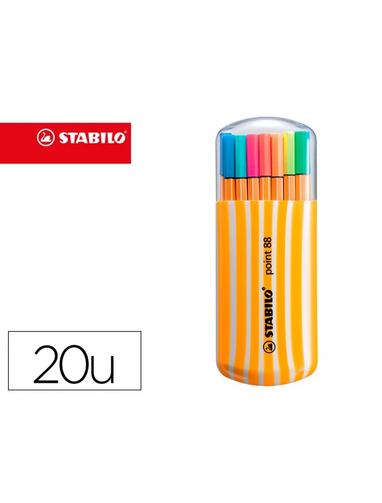 Rotulador stabilo punta de fibra point 88 zebrui estuche de 20 unidades colores neon surtidos