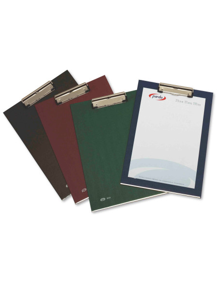 Portanotas pardo carton forrado pvc folio con pinza metalica burdeos