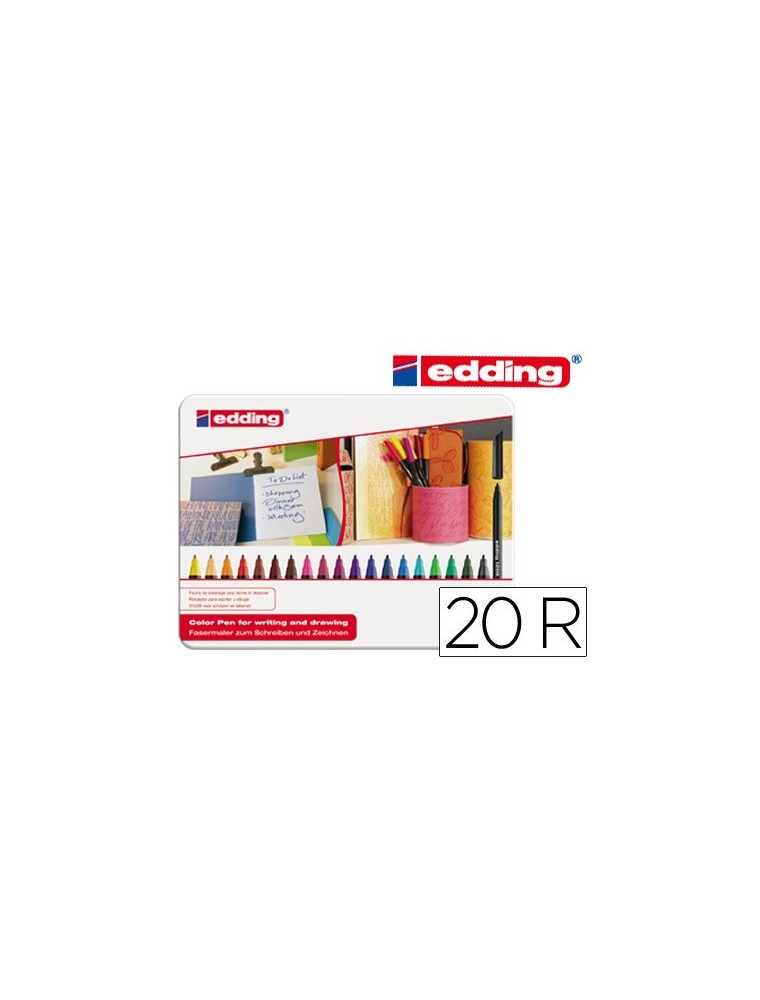 Rotulador edding punta fibra 1200 caja metalica 20 unidades colores surtidos punta redonda 0,5 mm