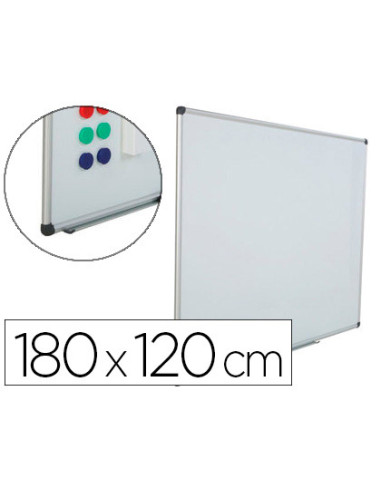 Pizarra blanca rocada acero vitrificado magnetico marco aluminio y cantoneras pvc 180x120 cm incluye bandeja