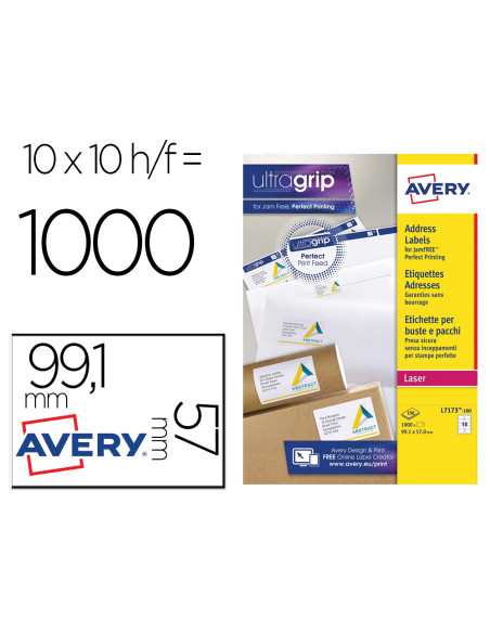 AVERY ETIQUETAS ADHESIVAS PARA ENVÍOS 99,1X57MM INKJET/LÁSER 10 X 100H 100% RECICLADO BLANCO