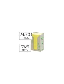 Bloc de notas adhesivas quita y pon recicladas en torre post-it 38 x 51 mm 24 blocs 653 reciclado