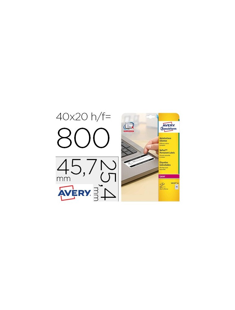 Etiqueta adhesiva resistente avery 45,7x25,4 mm permanente laser blanca caja de 800 unidades