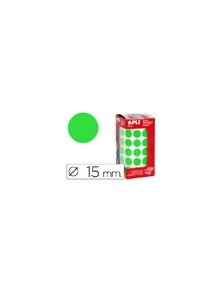 Gomets autoadhesivos circulares 15 mm verde en rollo con 2832 unidades