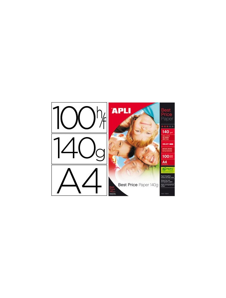 Papel fotografico apli glossy din a4 pack de 100 hojas 140 gr