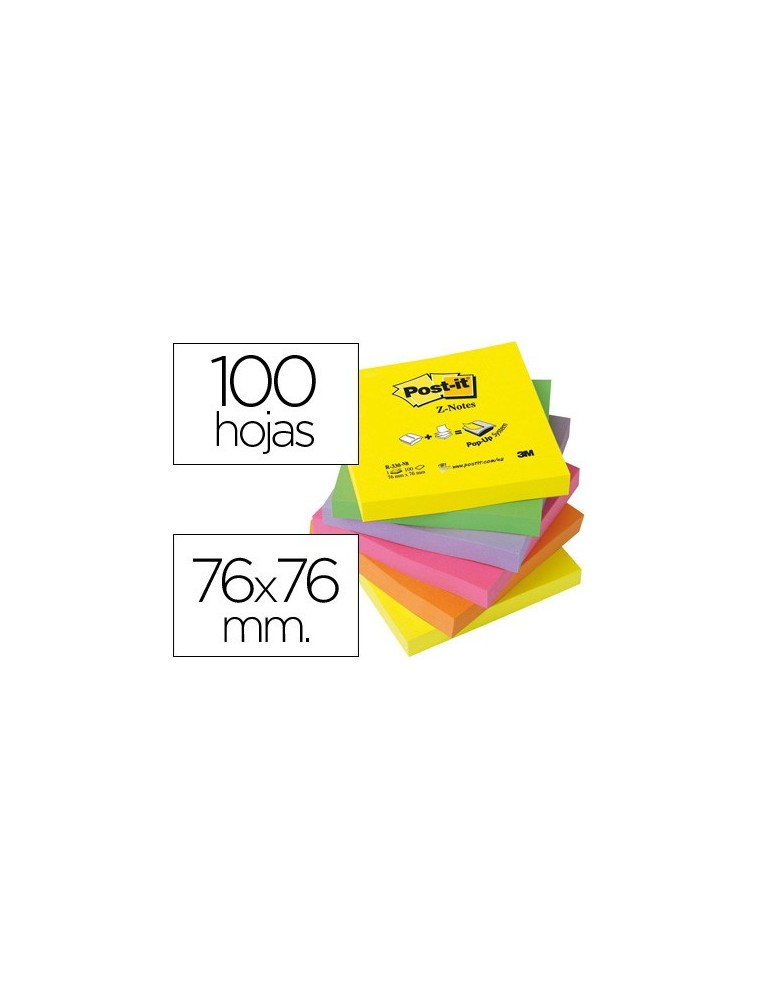 Bloc de notas adhesivas quita y pon post-it 76x76 mm z-notesultra intenso pack de 6 blocs surtido