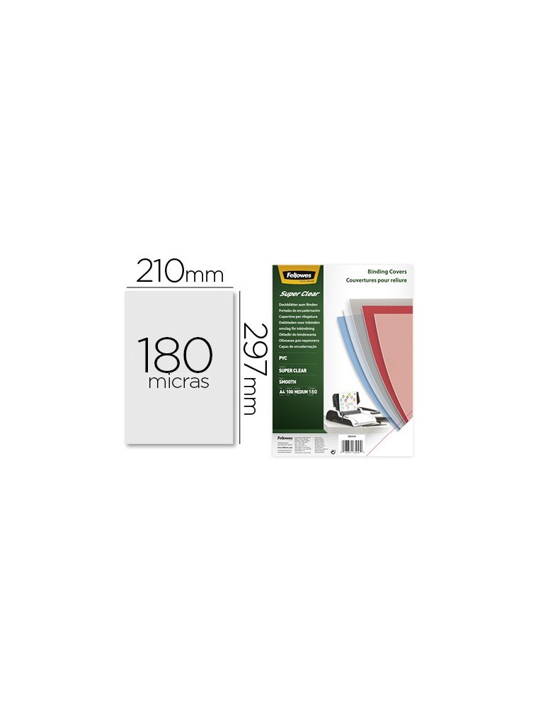 Tapa de encuadernacion fellowes din a4 pvc transparente cristal 180 micras pack de 100 unidades