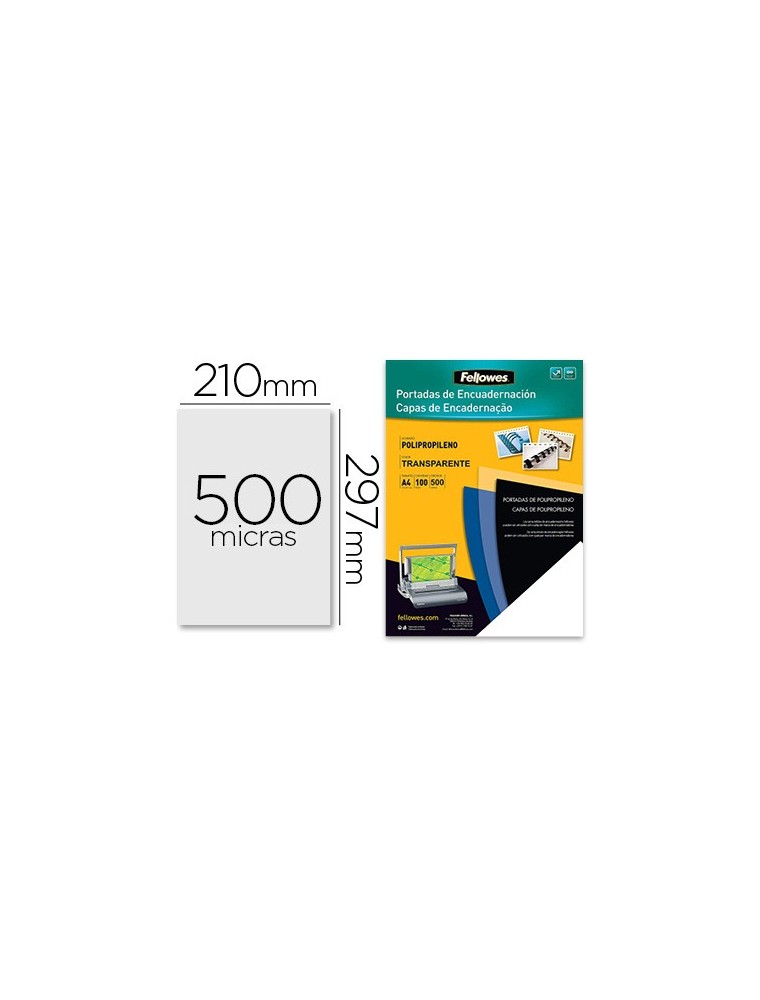 Tapa de encuadernacion fellowes din a4 polipropileno transparente 450 micras pack de 100 unidades