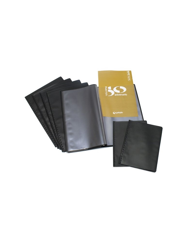 CARPETA CON FUNDAS FLEXIPLAS PVC NEGRAS DE 10 FUNDAS FORMATO 14 235x180  GRAFOPLAS