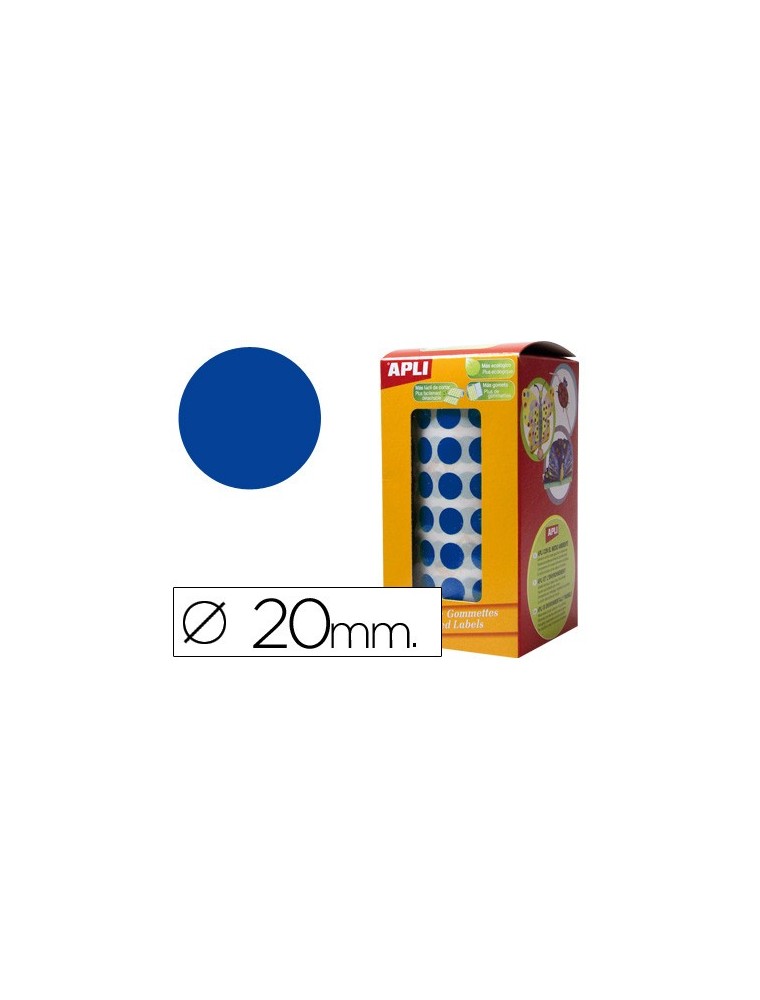 Gomets autoadhesivos circulares 20mm azul en rollo