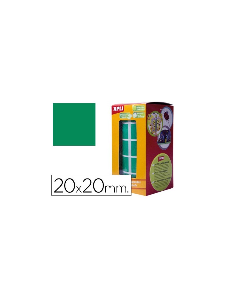 Gomets autoadhesivos cuadrados 20x20 mm verde rollo de 1770 unidades