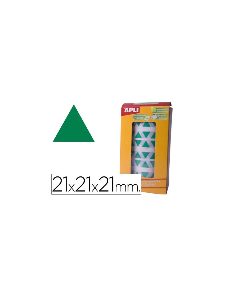 Gomets autoadhesivos triangulares 21x21x21 mm verde en rollo