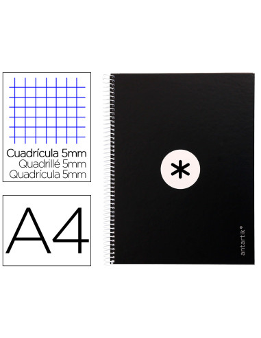 Cuaderno espiral a4 micro antartik tapa forrada 80h 90 gr cuadro 5mm 1 banda 4 taladros negro