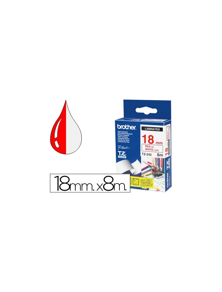 CINTA BROTHER TZE242 LAMINADA ROJO-BLANCO 18 MM LONGITUD 8 MTS