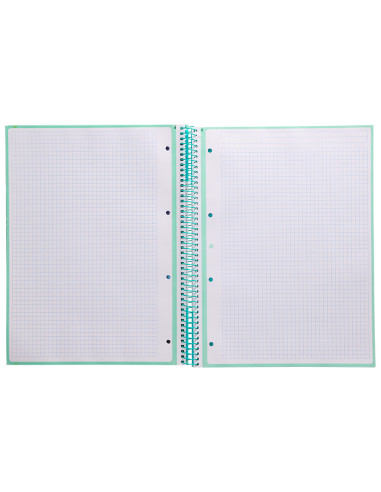 Cuaderno espiral a4 micro antartik tapa forrada 80h 90 gr cuadro 5mm 1 banda 4 taladros menta