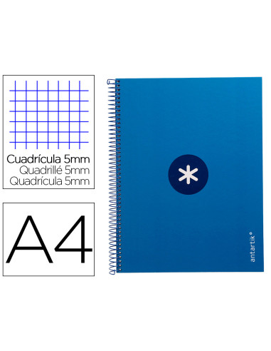 Cuaderno espiral a4 micro antartik tapa forrada 80h 90 gr cuadro 5mm 1 banda 4 taladros azul oscuro