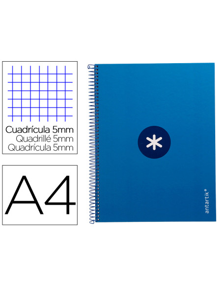 Cuaderno espiral a4 micro antartik tapa forrada 80h 90 gr cuadro 5mm 1 banda 4 taladros azul oscuro