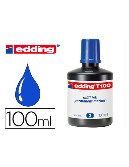 EDDING FRASCO DE TINTA T100 PARA ROTULADOR PERMANENTE 100ML AZUL