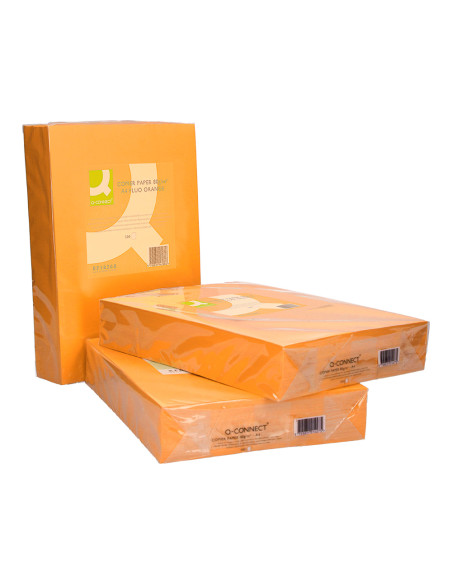 Papel color q-connect din a4 80gr naranja neon paquete de 500 hojas