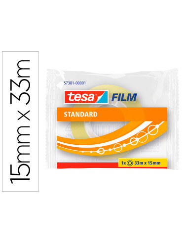 TESA FILM CINTA ADHESIVA TRANSPARENTE STANDARD ROLLO 15MM X 33M EN BOLSITA