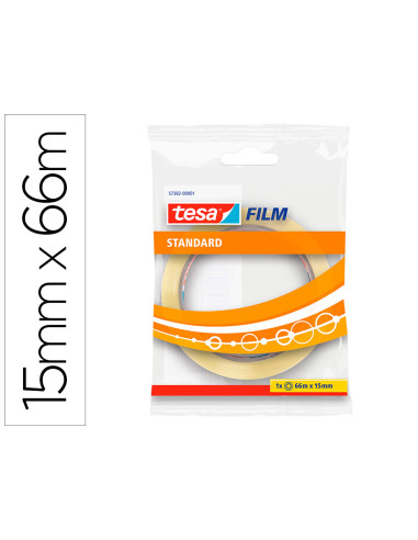 TESA FILM CINTA ADHESIVA TRANSPARENTE STANDARD 15MM X 66M EN BOLSITA