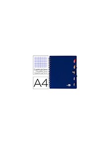 Cuaderno espiral liderpapel a4 micro executive tapa plastico 100h 80 gr cuadro 5mm 5 separadores con gomilla azul