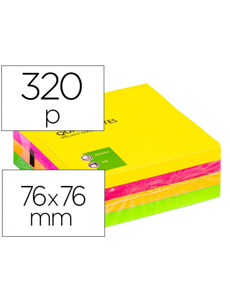 Bloc de notas adhesivas quita y pon q-connect 76x76 mm fluorescente con 320 hojas