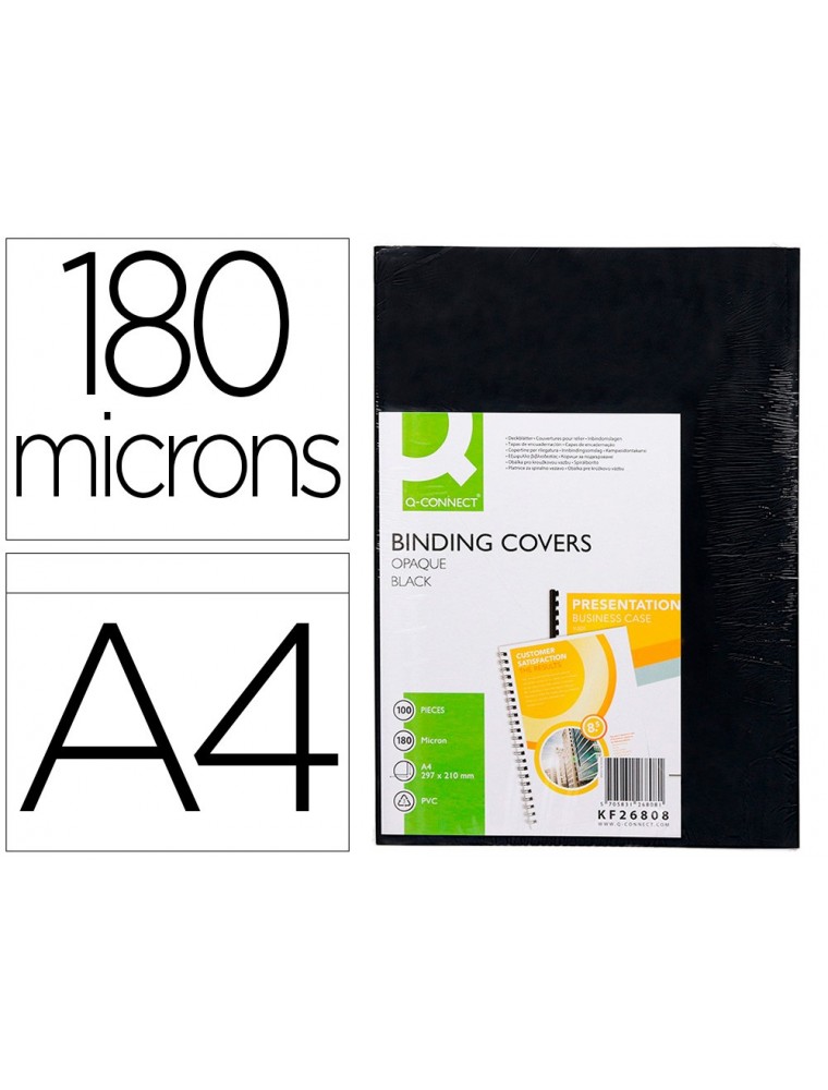 Tapa de encuadernacion q-connect pvc din a4 opaca negra 180 micras caja de 100 unidades