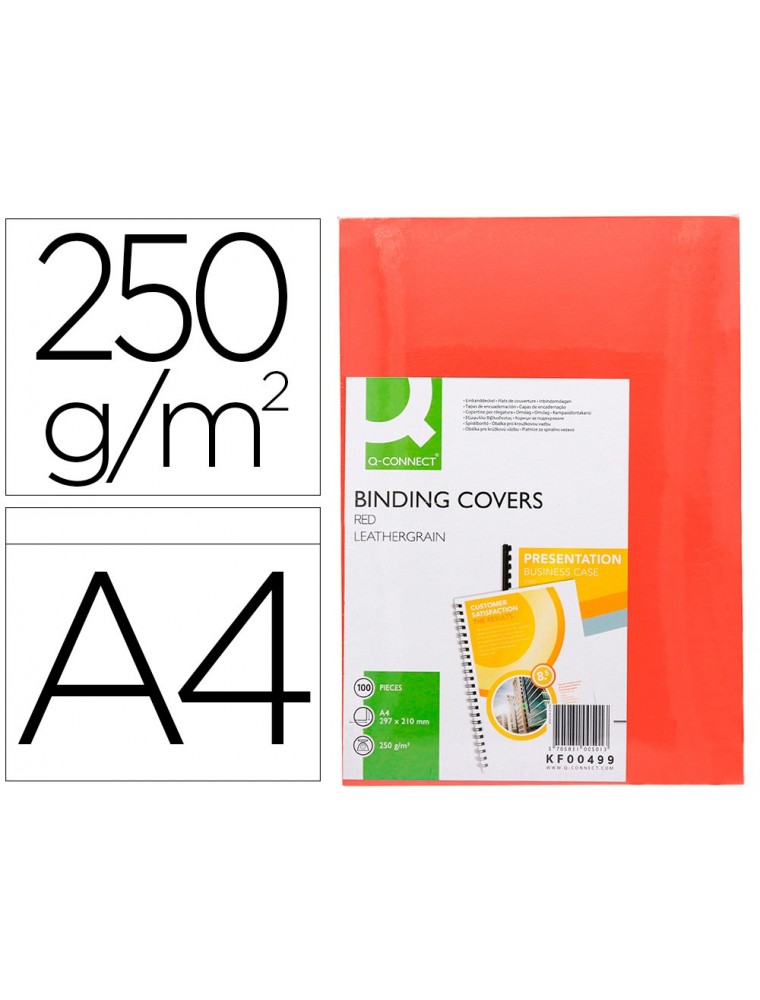 Tapa de encuadernacion q-connect carton din a4 rojo simil piel 250 gr caja de 100 unidades