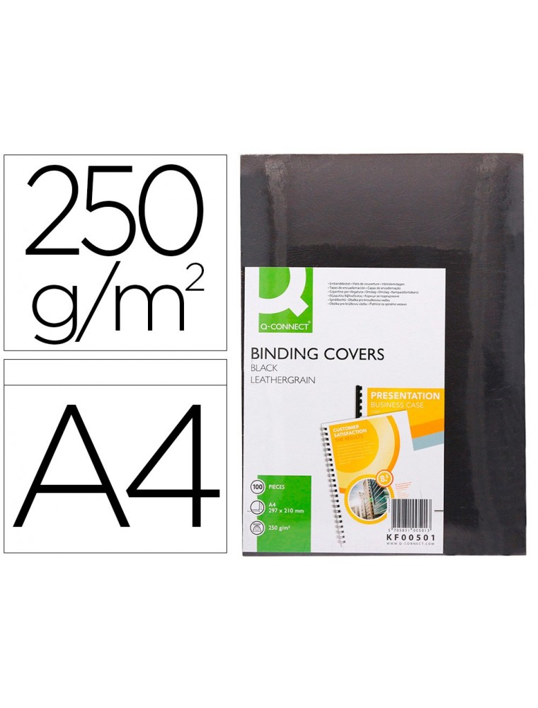 Tapa de encuadernacion q-connect carton din a4 negro simil piel 250 gr caja de 100 unidades