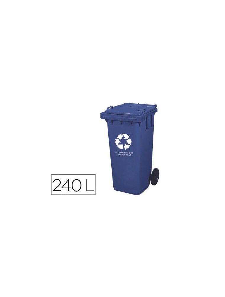 Papelera contenedor q-connect plastico con tapadera 240l color azul 1040x620x610 mm con ruedas