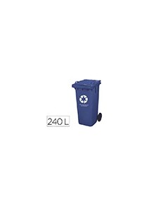 Papelera contenedor q-connect plastico con tapadera 240l color azul 1040x620x610 mm con ruedas