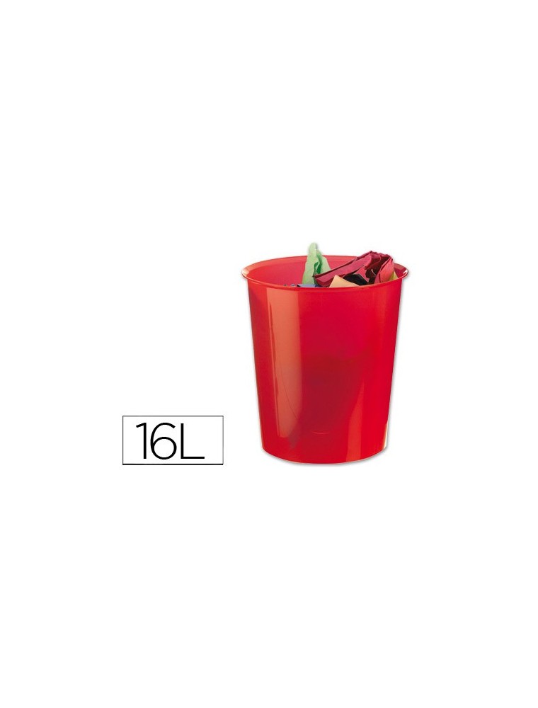 Papelera plastico q-connect rojo translucido 16 litros