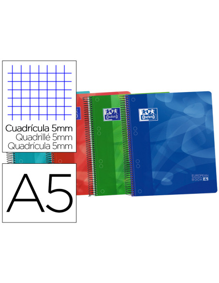 OXFORD CUADERNO LAGOON EUROPEANBOOK 4 MICROPERFORADO 120H (50% GRATIS) A5+ 5X5 T/PLÁSTICO PACK 5 UD C/SURTIDOS